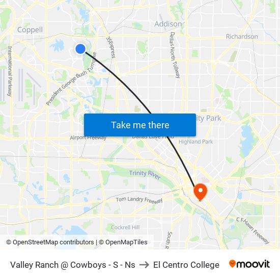 Valley Ranch @ Cowboys - S - Ns to El Centro College map