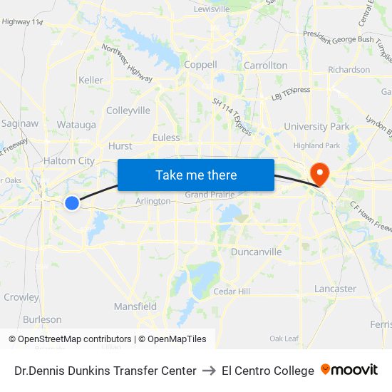 Dr.Dennis Dunkins Transfer Center to El Centro College map