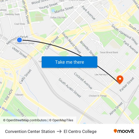 Convention Center Station to El Centro College map