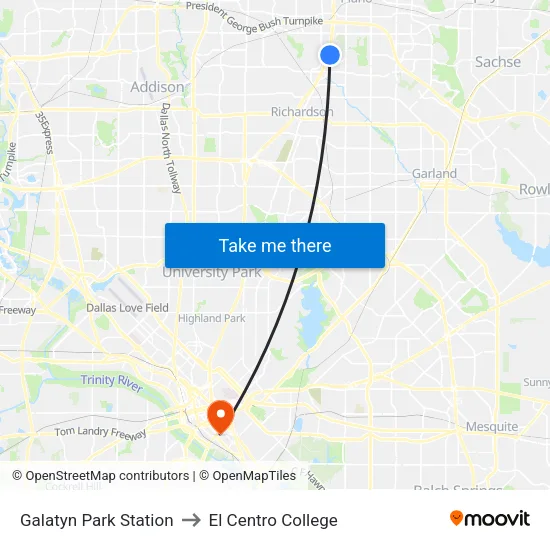 Galatyn Park Station to El Centro College map
