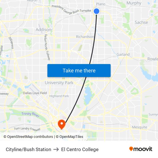 Cityline/Bush Station to El Centro College map
