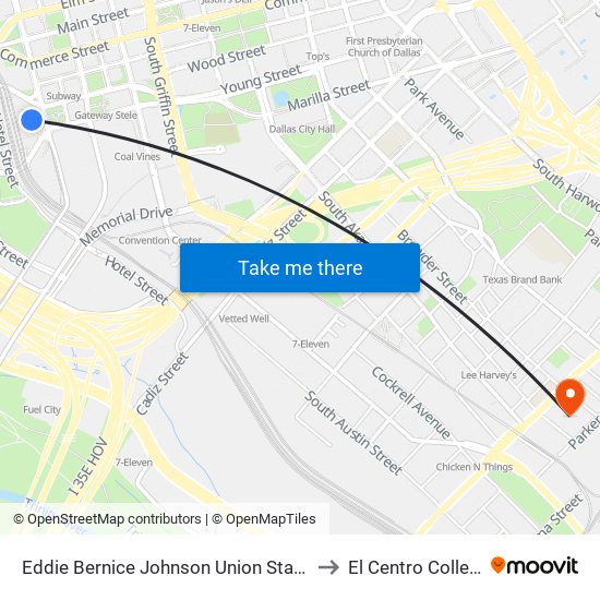 Eddie Bernice Johnson Union Station to El Centro College map