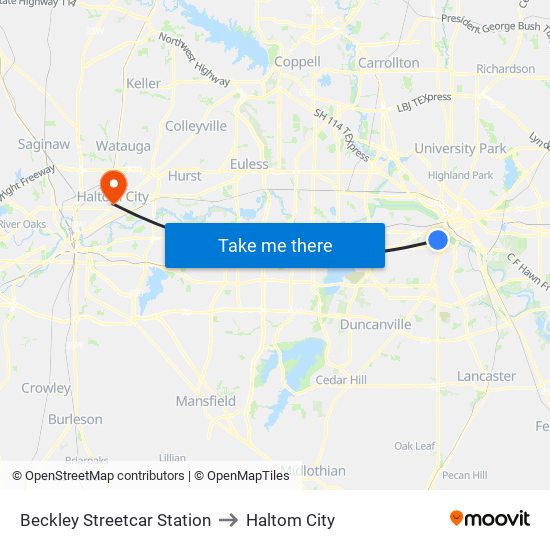 Beckley Streetcar Station to Haltom City map