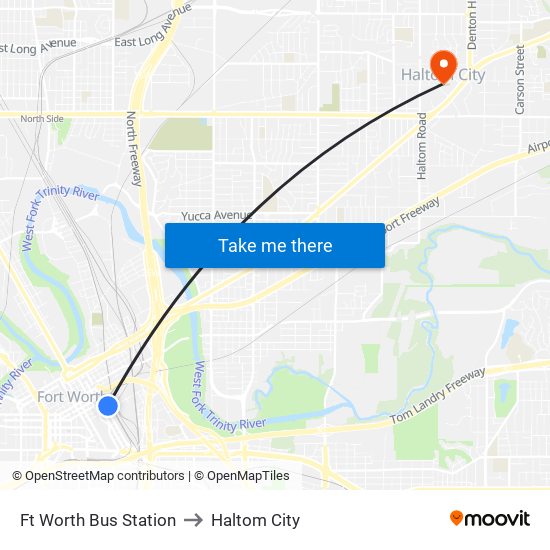 Ft Worth Bus Station to Haltom City map