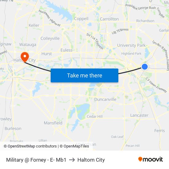 Military @ Forney - E- Mb1 to Haltom City map