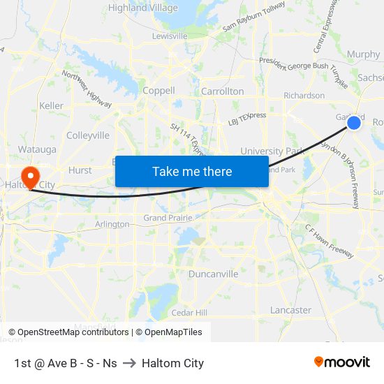 1st @ Ave B - S - Ns to Haltom City map