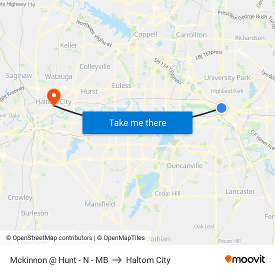 Mckinnon @ Hunt - N - MB to Haltom City map