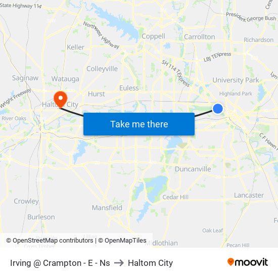 Irving @ Crampton - E - Ns to Haltom City map