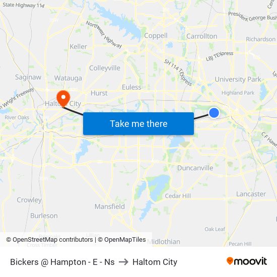 Bickers @ Hampton - E - Ns to Haltom City map