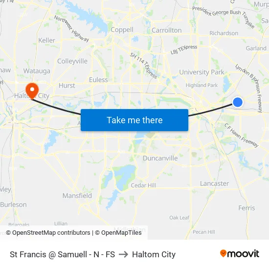 St Francis @ Samuell - N - FS to Haltom City map