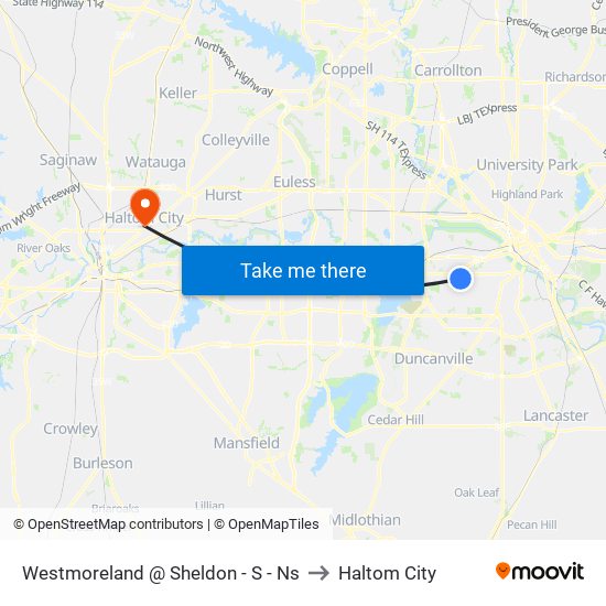 Westmoreland @ Sheldon - S - Ns to Haltom City map