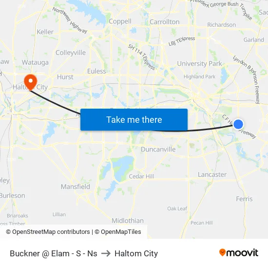 Buckner @ Elam - S - Ns to Haltom City map