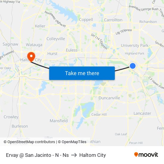 Ervay @ San Jacinto - N - Ns to Haltom City map