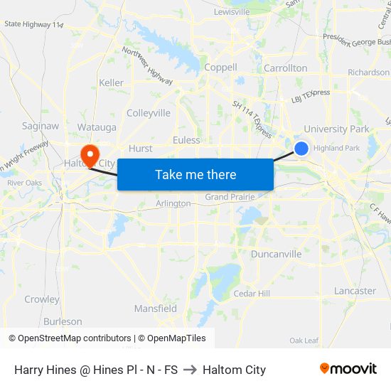 Harry Hines @ Hines Pl - N - FS to Haltom City map