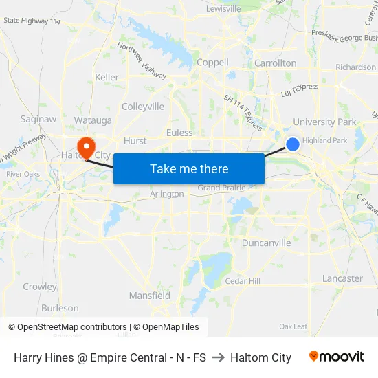 Harry Hines @ Empire Central - N - Ns to Haltom City map