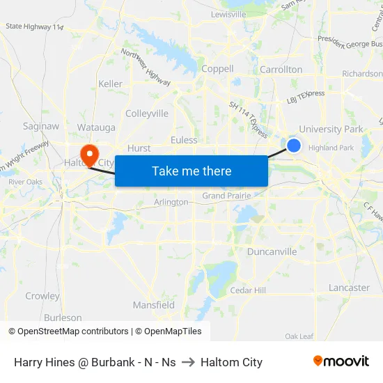 Harry Hines @ Burbank - N - Ns to Haltom City map