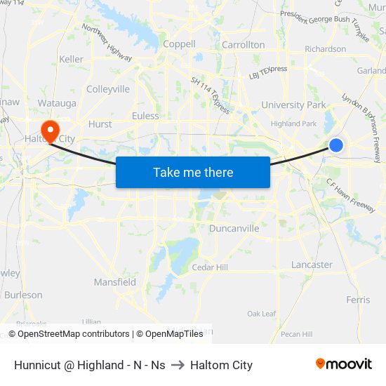 Hunnicut @ Highland - N - Ns to Haltom City map