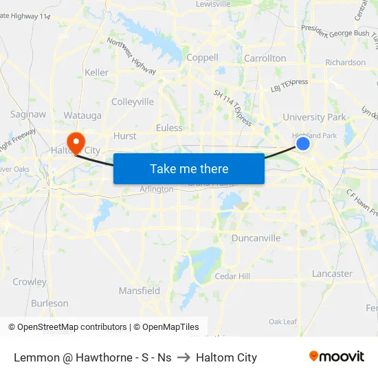 Lemmon @ Hawthorne - S - Ns to Haltom City map