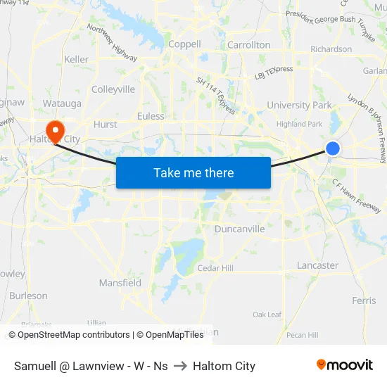 Samuell @ Lawnview - W - Ns to Haltom City map