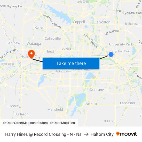 Harry Hines @ Record Crossing - N -  Ns to Haltom City map