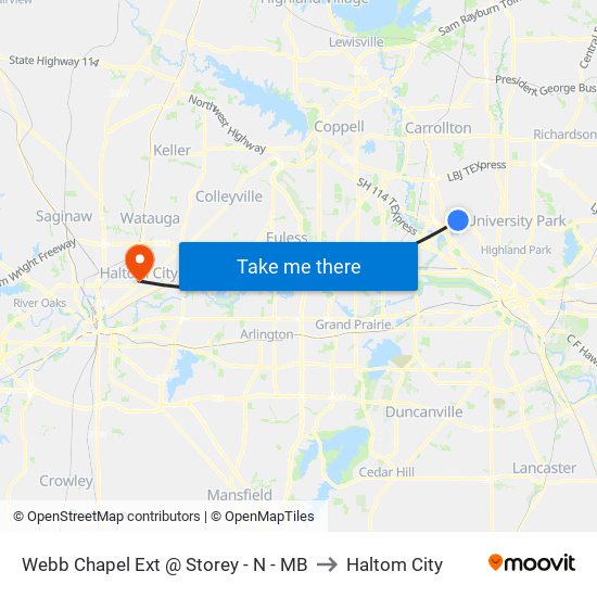 Webb Chapel Ext @ Storey - N - MB to Haltom City map