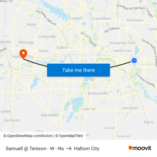 Samuell @ Tenison - W - Ns to Haltom City map