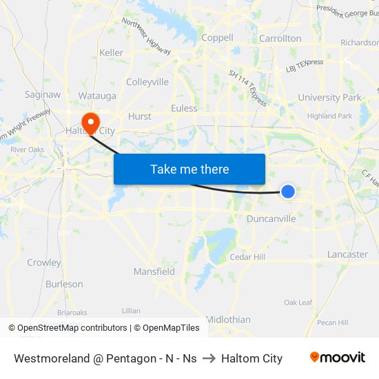 Westmoreland @ Pentagon - N - Ns to Haltom City map