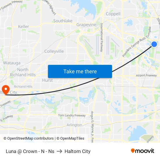 Luna @ Crown - N - Ns to Haltom City map