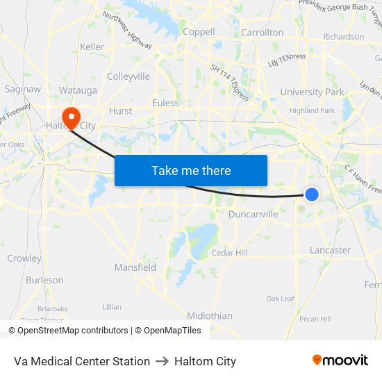 Va Medical Center Station to Haltom City map