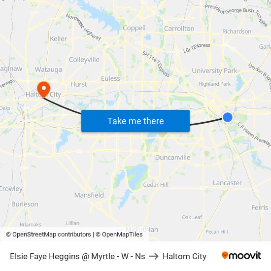 Elsie Faye Heggins @ Myrtle - W - Ns to Haltom City map