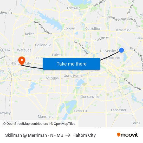 Skillman @ Merriman - N - MB to Haltom City map