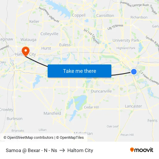 Samoa @ Bexar - N - Ns to Haltom City map