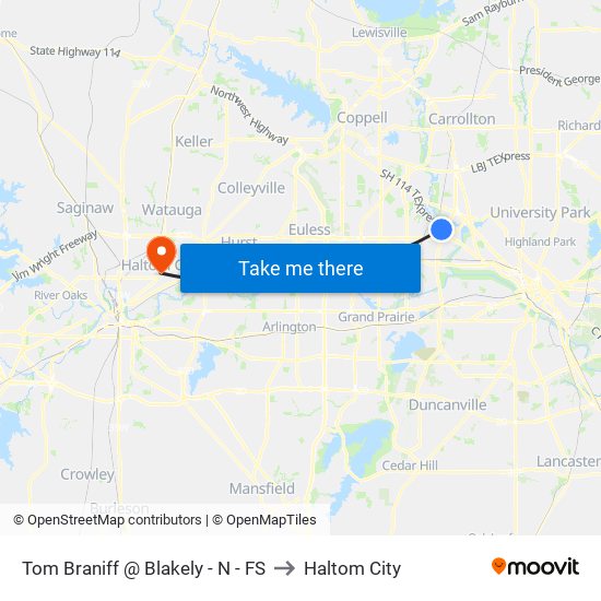 Tom Braniff @ Blakely - N - FS to Haltom City map
