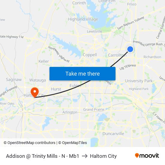 Addison @ Trinity Mills - N - Mb1 to Haltom City map