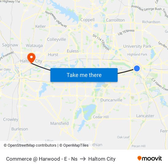 Commerce @ Harwood - E - Ns to Haltom City map