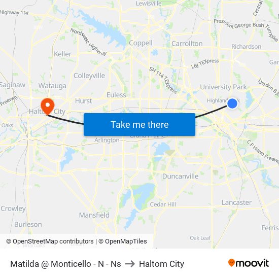 Matilda @ Monticello - N - Ns to Haltom City map