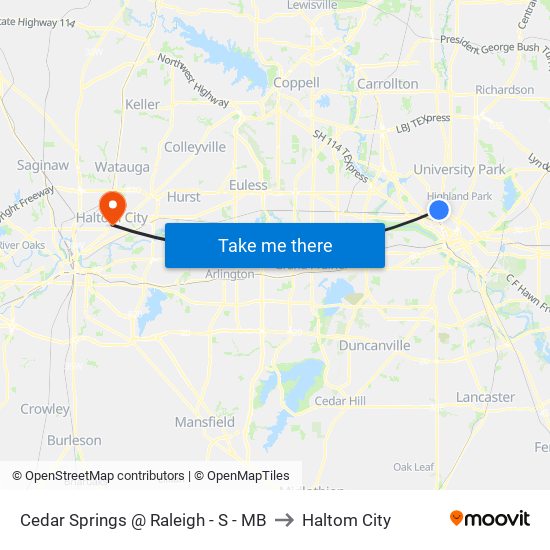 Cedar Springs @ Raleigh - S - MB to Haltom City map