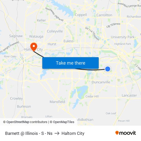 Barnett @ Illinois - S - Ns to Haltom City map