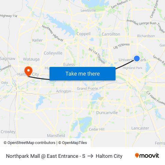 Northpark Mall @ East Entrance - S to Haltom City map