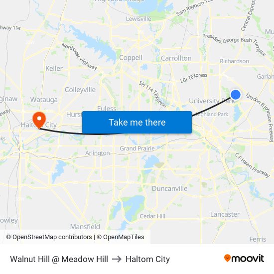 Walnut Hill @ Meadow Hill to Haltom City map