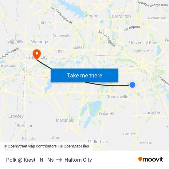 Polk @ Kiest - N - Ns to Haltom City map