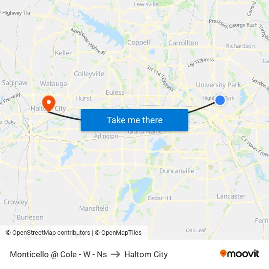 Monticello @ Cole - W - Ns to Haltom City map