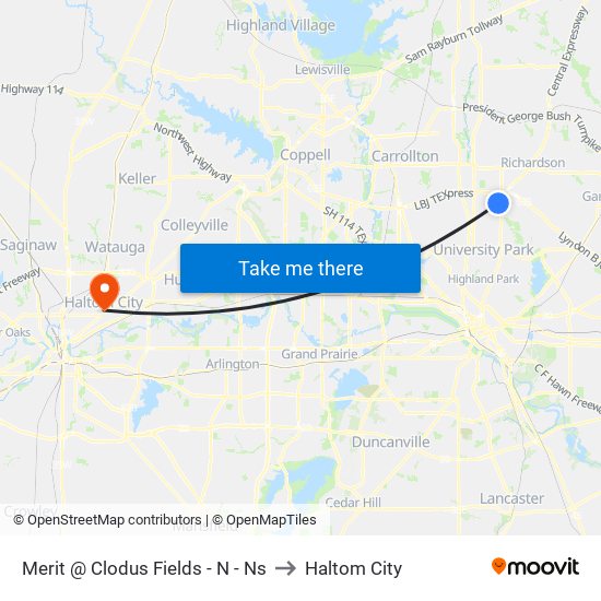 Merit @ Clodus Fields - N - Ns to Haltom City map