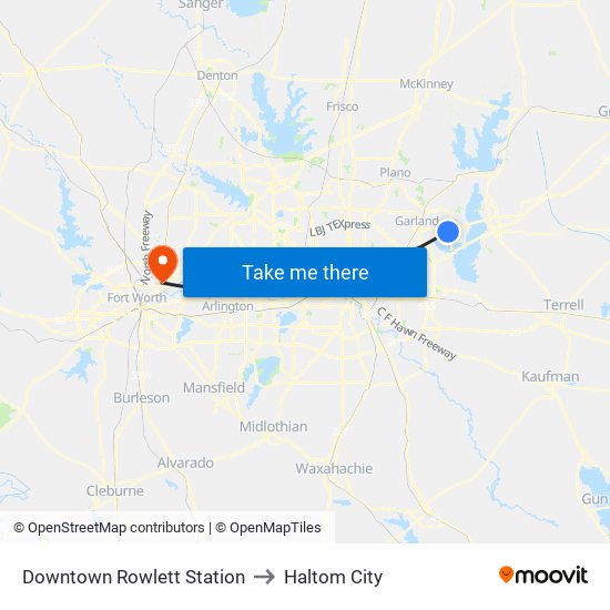 Downtown Rowlett Station to Haltom City map