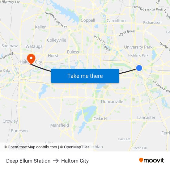 Deep Ellum Station to Haltom City map