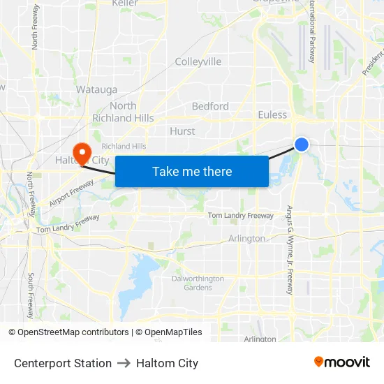 Centreport Station to Haltom City map