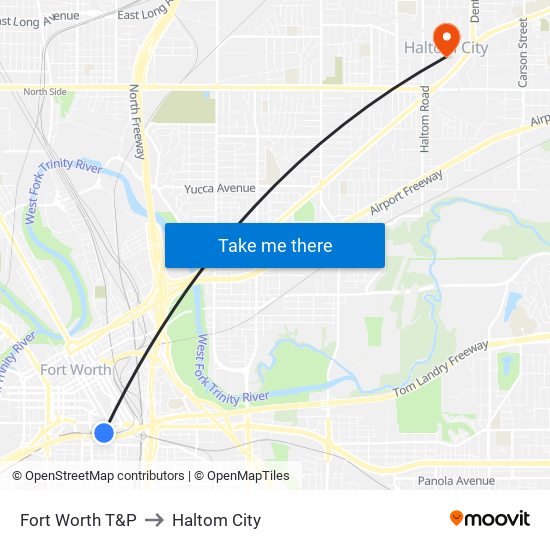 Fort Worth T&P to Haltom City map