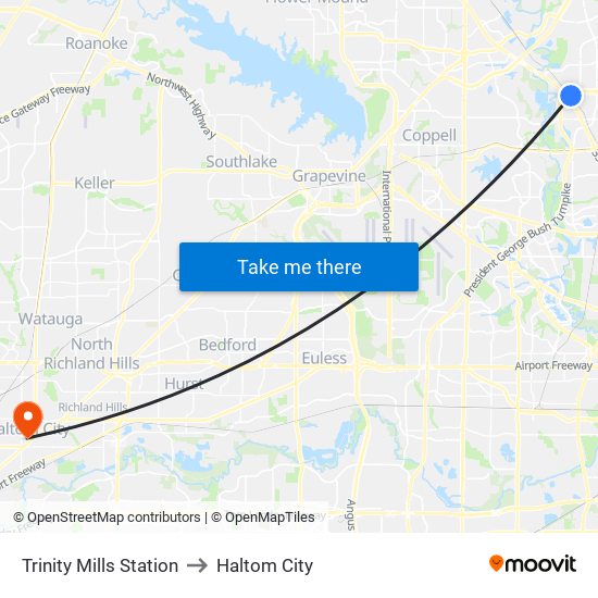 Trinity Mills Station to Haltom City map