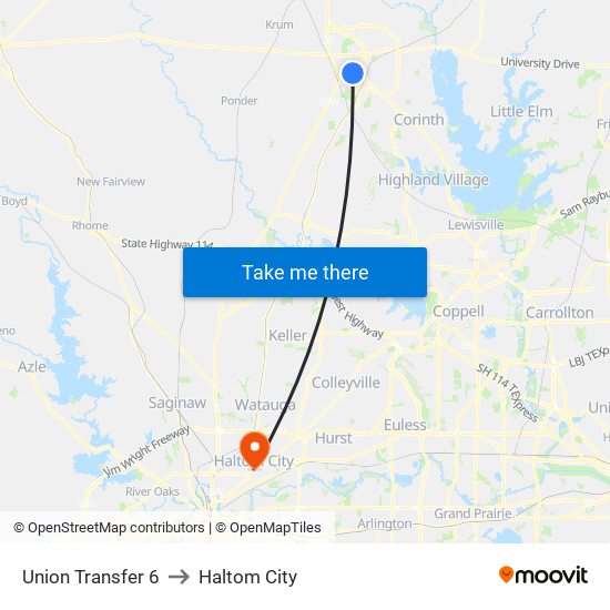 Union Transfer 6 to Haltom City map
