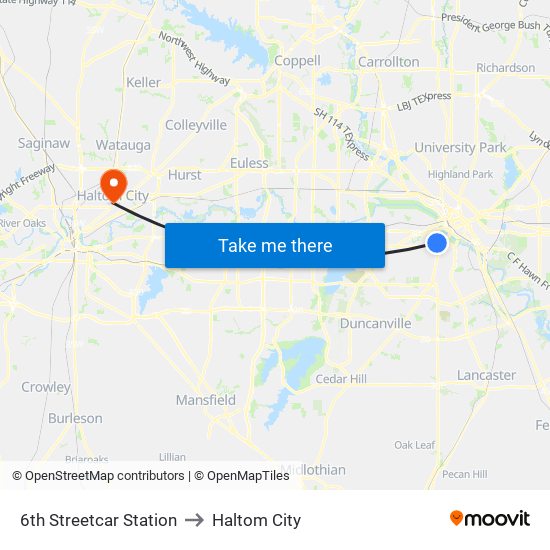 6th Streetcar Station to Haltom City map